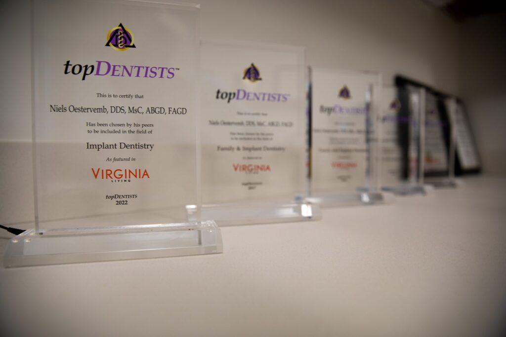 Virginia Living Top Dentists 2022 award in Implant Dentistry presented to Niels Oestervemb, DDS, MSc, ABGD, FAGD