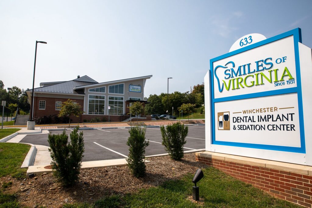 Monument sign and building of Winchester Dental Implant & Sedation Center on Cedar Creek Grade, Winchester, VA