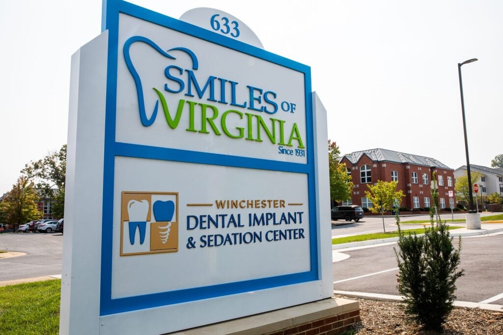 Street sign for Winchester Dental Implant & Sedation Center on Cedar Creek Grade, Winchester, VA